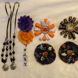 Halloween Accessory Bundle for Little Girls Necklaces Spider Pumpkin Headband